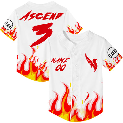 Custom White Red Fire Phoenix Rave Baseball Jersey For EDM EDC Festivals