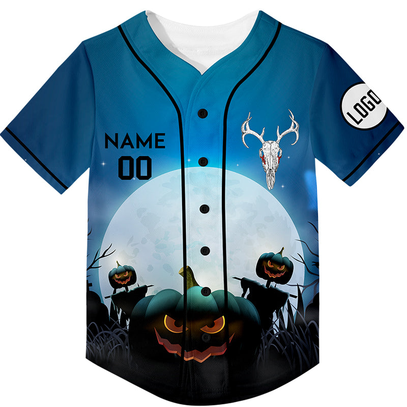 Custom Blue Pumpkin Sheep Head Happy Halloween Rave Baseball Jersey For EDM EDC Festivals