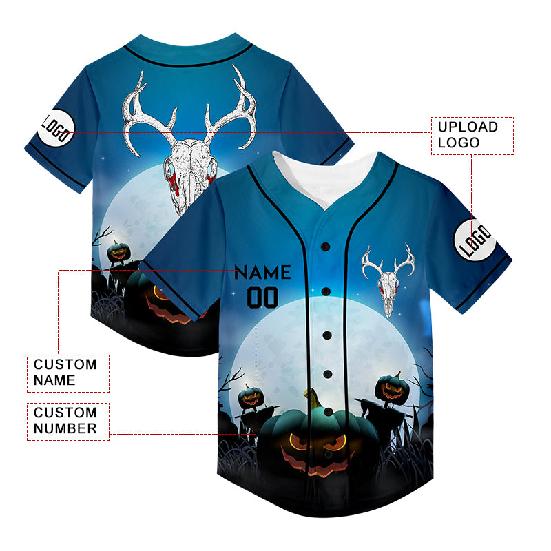 Custom Blue Pumpkin Sheep Head Happy Halloween Rave Baseball Jersey For EDM EDC Festivals