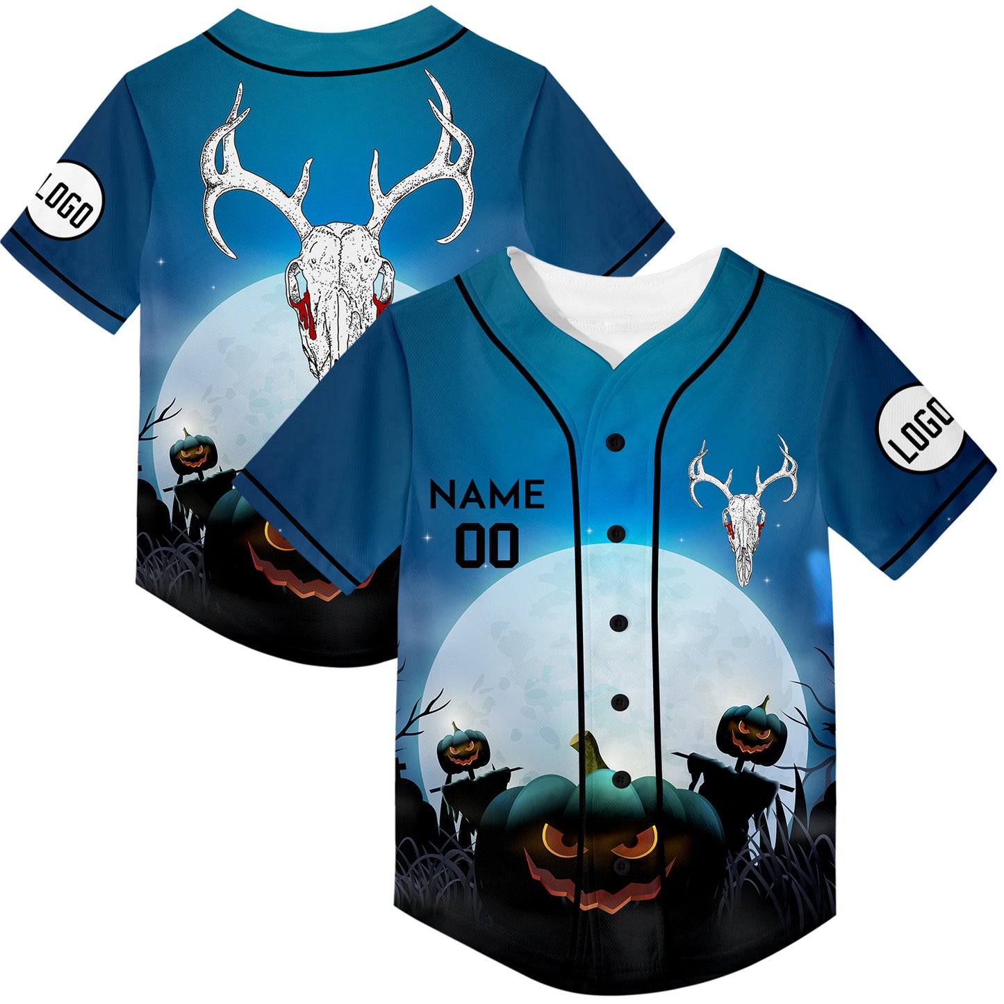 Custom Blue Pumpkin Sheep Head Happy Halloween Rave Baseball Jersey For EDM EDC Festivals