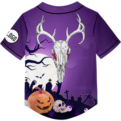 Custom Purple Pumpkin Sheep Head Happy Halloween Rave Baseball Jersey For EDM EDC Festivals