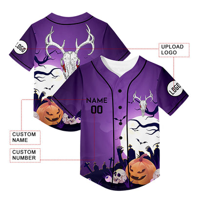 Custom Purple Pumpkin Sheep Head Happy Halloween Rave Baseball Jersey For EDM EDC Festivals