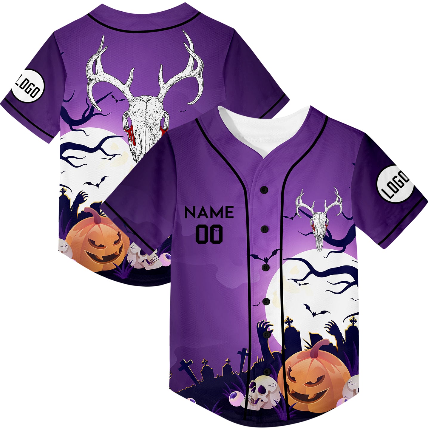 Custom Purple Pumpkin Sheep Head Happy Halloween Rave Baseball Jersey For EDM EDC Festivals