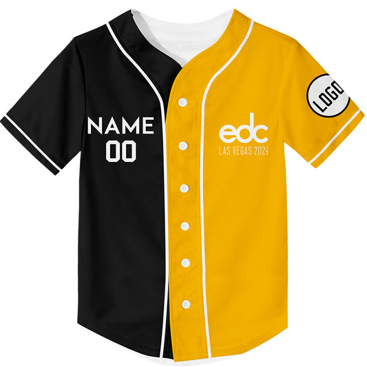 Custom Black Gold EDC Las Vegas 2024 Rave Baseball Jersey For EDM EDC Festivals