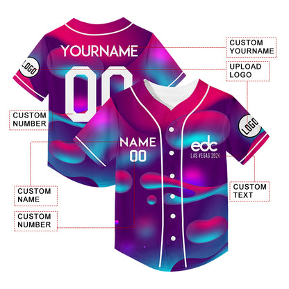 Custom Purple EDC Las Vegas 2024 Rave Baseball Jersey For EDM EDC Festivals