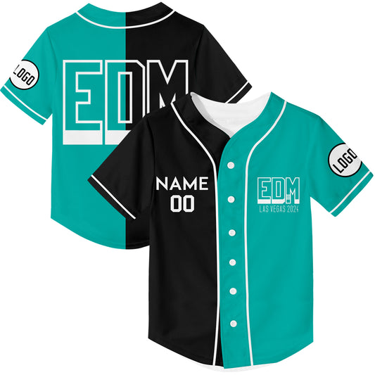 Custom Black Aqua EDM Las Vegas 2024 Rave Baseball Jersey For EDM EDC Festivals