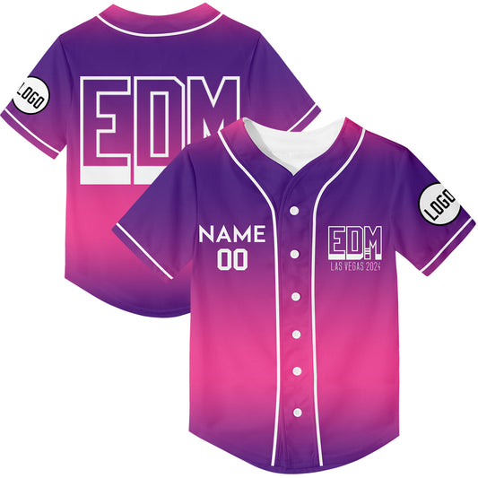 Custom Purple Pink EDM Las Vegas 2024 Rave Baseball Jersey For EDM EDC Festivals