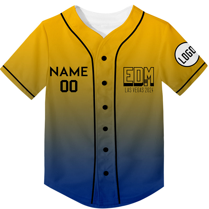 Custom Gold Royal EDM Las Vegas 2024 Rave Baseball Jersey For EDM EDC Festivals