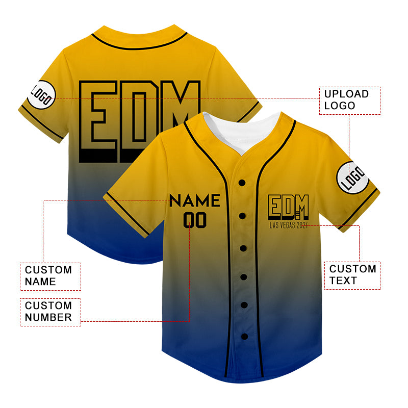 Custom Gold Royal EDM Las Vegas 2024 Rave Baseball Jersey For EDM EDC Festivals