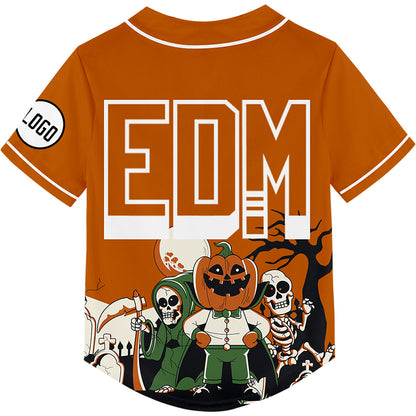 Custom Texas Orange EDM Halloween Skull Pumpkin Rave Baseball Jersey For EDM EDC Festivals