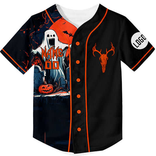 Custom Black Horror Ghost Pumpkin Halloween Rave Baseball Jersey For EDM EDC Festivals