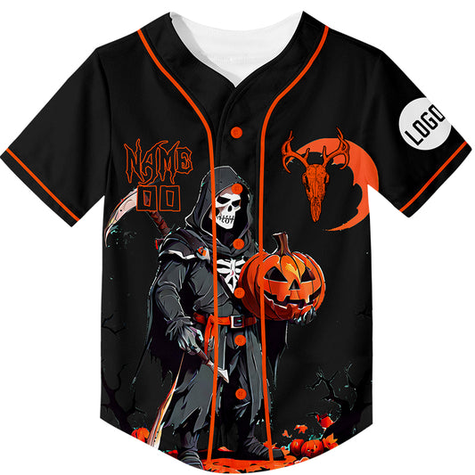 Custom Grim Reaper Pumpkin Moon Halloween Rave Baseball Jersey For EDM EDC Festivals