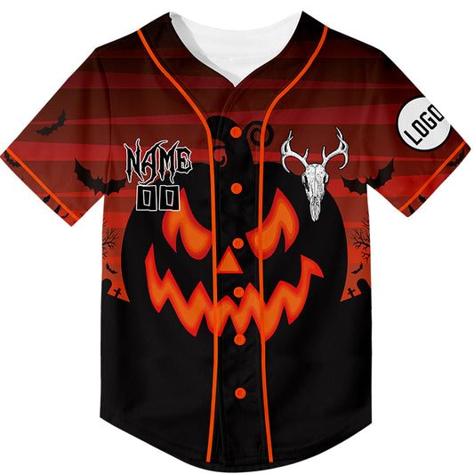 Custom Black Orange Pumpkin Bat Halloween Rave Baseball Jersey For EDM EDC Festivals