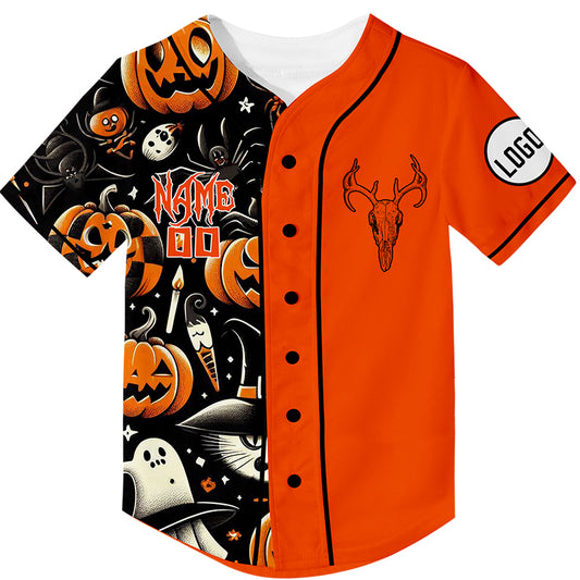 Custom Black Orange Pumpkin Spider Ghost Candle Easter Egg Halloween Rave Baseball Jersey For EDM EDC Festivals