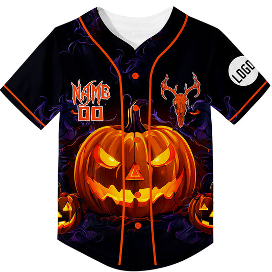 Custom Black Orange Pumpkin Halloween Rave Baseball Jersey For EDM EDC Festivals