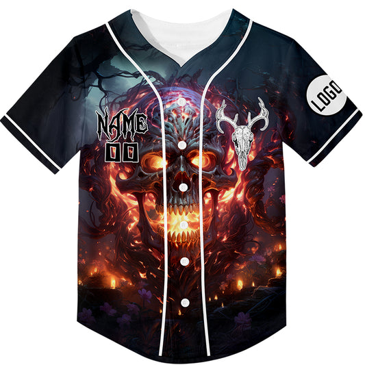 Custom Black Horror Skull Halloween Rave Baseball Jersey For EDM EDC Festivals