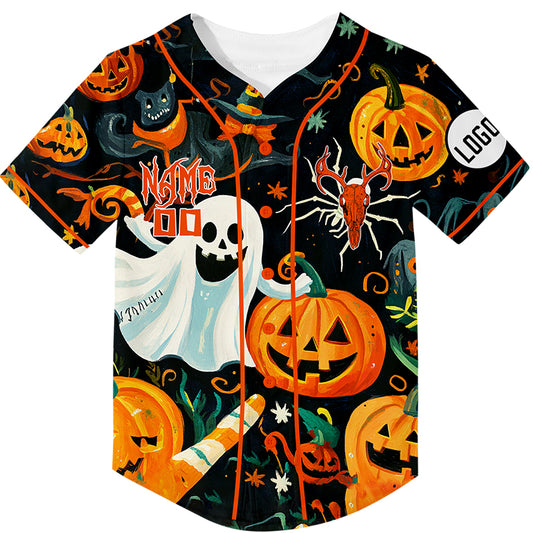 Custom Black Orange Pumpkin Ghost Spider Halloween Rave Baseball Jersey For EDM EDC Festivals