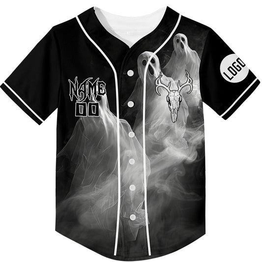 Custom Black Ghost Halloween Rave Baseball Jersey For EDM EDC Festivals