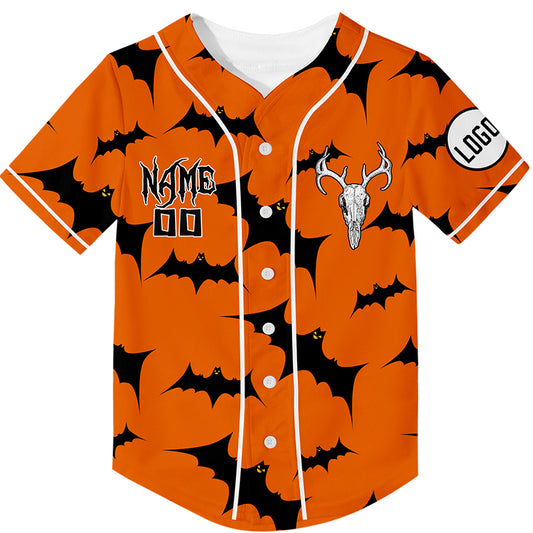 Custom Orange Black Bat Halloween Rave Baseball Jersey For EDM EDC Festivals