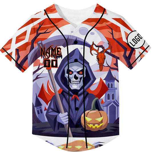 Custom Grim Reaper Pumpkin Halloween Rave Baseball Jersey For EDM EDC Festivals