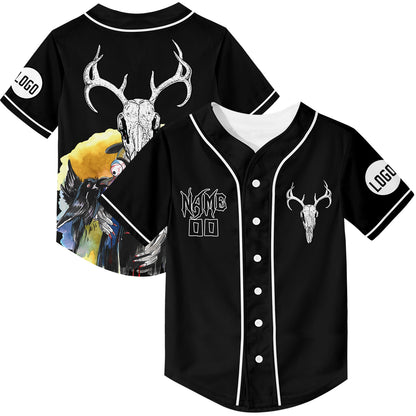 Custom Black Horror Skull Crow Halloween Rave Baseball Jersey For EDM EDC Festivals