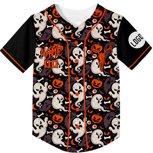 Custom Black Horror Ghost Pumpkin Halloween Rave Baseball Jersey For EDM EDC Festivals