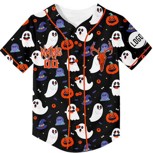 Custom Black Horror Ghost Pumpkin Halloween Rave Baseball Jersey For EDM EDC Festivals