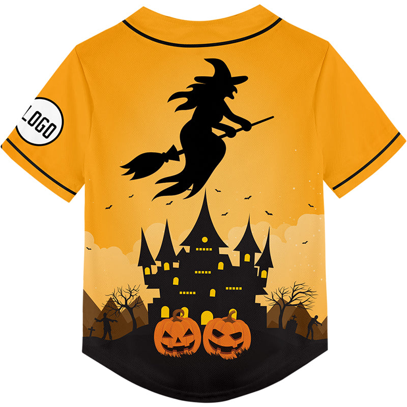 Custom Gold Witch Pumpkin Castle Halloween Rave Baseball Jersey For EDM EDC Festivals