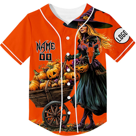 Custom Orange Witch Pumpkin Halloween Rave Baseball Jersey For EDM EDC Festivals