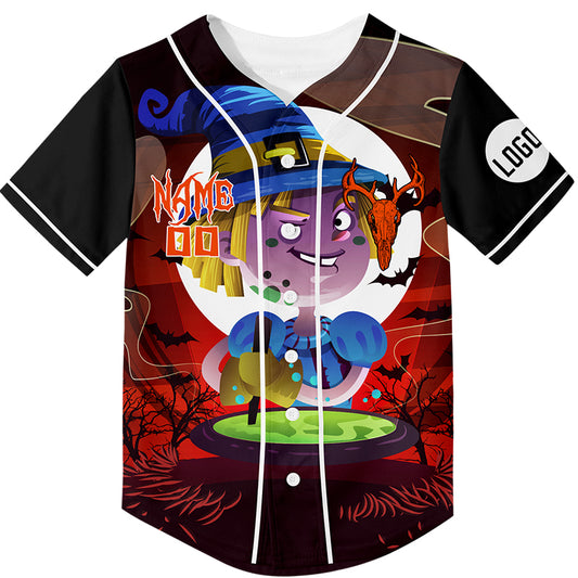 Custom Black Red Witch Halloween Rave Baseball Jersey For EDM EDC Festivals