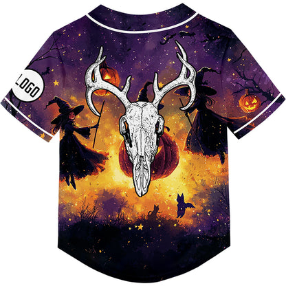 Custom Purple Witch Pumpkin Halloween Rave Baseball Jersey For EDM EDC Festivals