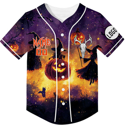 Custom Purple Witch Pumpkin Halloween Rave Baseball Jersey For EDM EDC Festivals