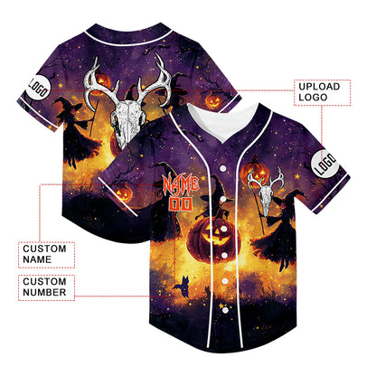 Custom Purple Witch Pumpkin Halloween Rave Baseball Jersey For EDM EDC Festivals