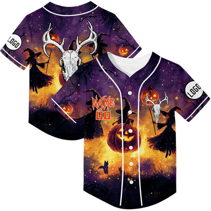 Custom Purple Witch Pumpkin Halloween Rave Baseball Jersey For EDM EDC Festivals