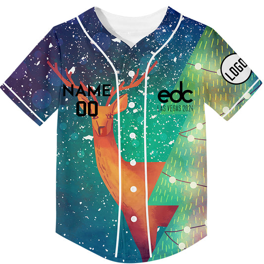 Custom Navy Kelly Green EDC Christmas Elk Rave Baseball Jersey For EDM EDC Festivals