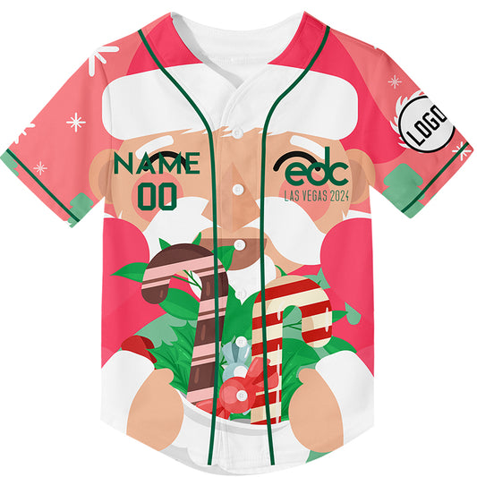 Custom Pink EDC Christmas Santa Claus Rave Baseball Jersey For EDM EDC Festivals