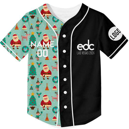 Custom Ice Blue Black EDC Christmas Santa Claus Christmas tree Rave Baseball Jersey For EDM EDC Festivals