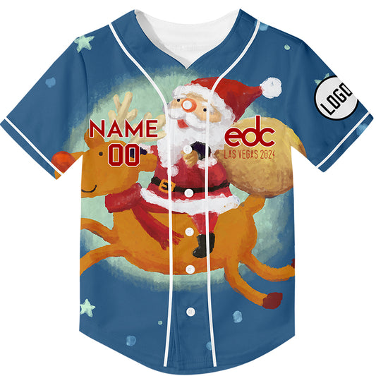 Custom Panther Blue EDC Christmas Santa Claus Rave Baseball Jersey For EDM EDC Festivals