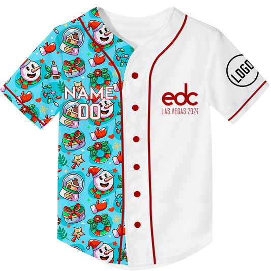 Custom Lakes Blue White EDC Christmas Snowman Gift Wreath Rave Baseball Jersey For EDM EDC Festivals