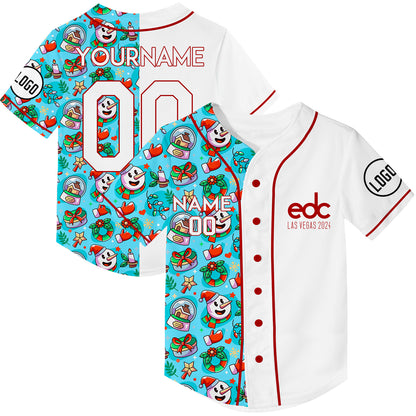 Custom Lakes Blue White EDC Christmas Snowman Gift Wreath Rave Baseball Jersey For EDM EDC Festivals