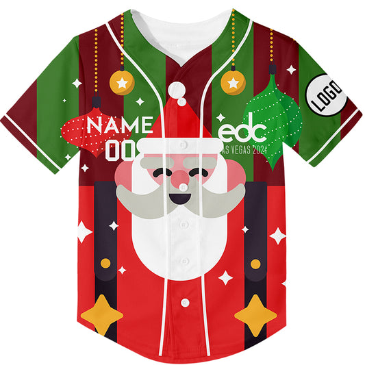 Custom Kelly Green Red EDC Christmas Santa Claus Rave Baseball Jersey For EDM EDC Festivals