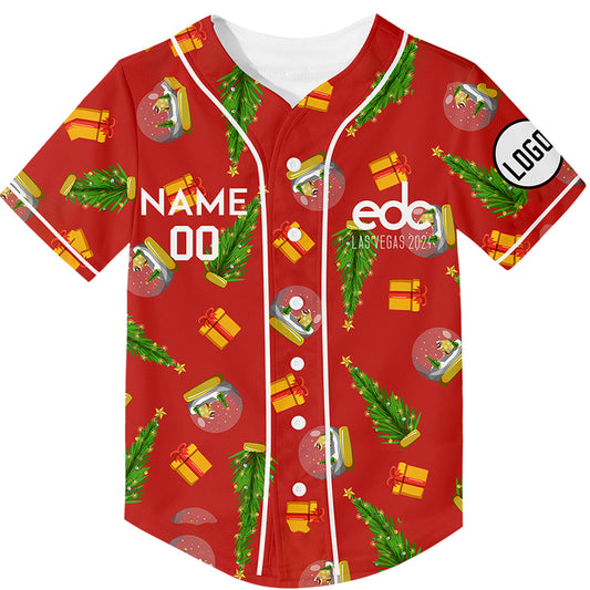 Custom Red EDC Christmas Tree Gift Rave Baseball Jersey For EDM EDC Festivals