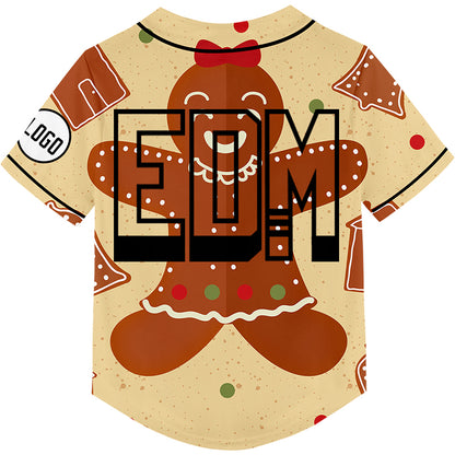 Custom Old Gold Light Khaki EDM Christmas Gingerbread Rave Baseball Jersey For EDM EDC Festivals