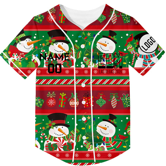 Custom Kelly Green Red EDM Christmas Snowman Gift Rave Baseball Jersey For EDM EDC Festivals