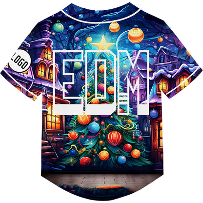 Custom Purple Sky Blue EDM Christmas Tree Rave Baseball Jersey For EDM EDC Festivals