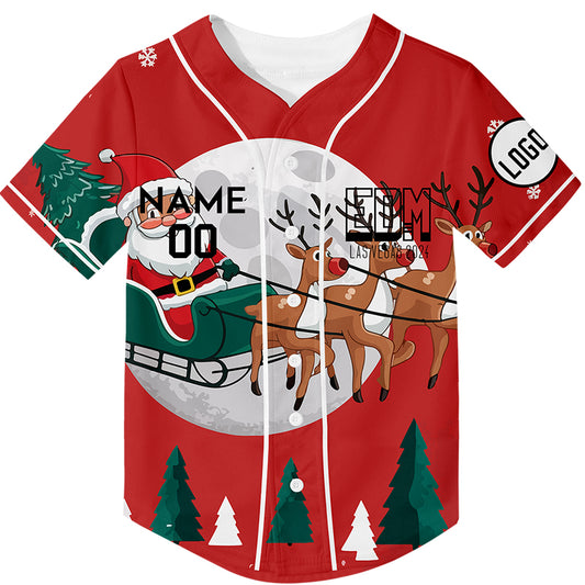 Custom Red EDM Christmas Santa Claus Elk Rave Baseball Jersey For EDM EDC Festivals