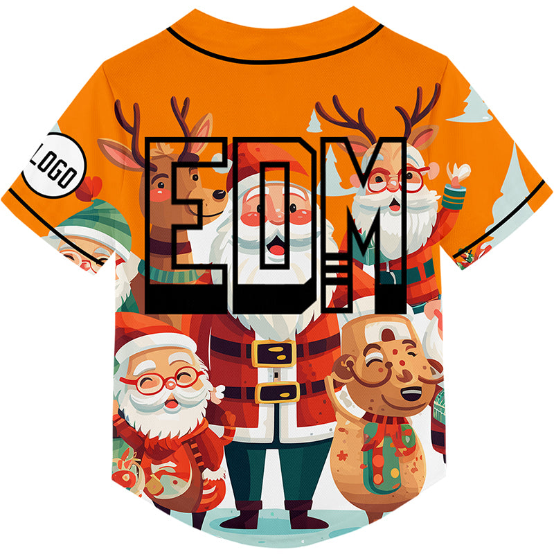 Custom Bay Orange EDM Christmas Santa Claus Elk Rave Baseball Jersey For EDM EDC Festivals