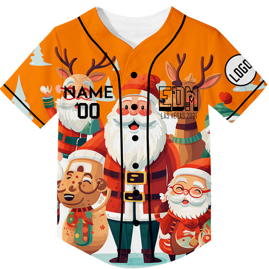 Custom Bay Orange EDM Christmas Santa Claus Elk Rave Baseball Jersey For EDM EDC Festivals