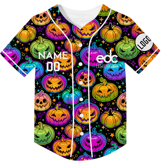 Custom Lakes Blue Bay Orange EDC Halloween Pumpkin Rave Baseball Jersey For EDM EDC Festivals