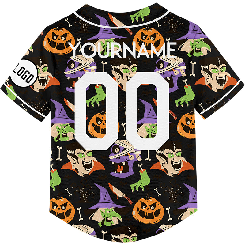 Custom Black EDC Halloween Witch Pumpkin Skull Rave Baseball Jersey For EDM EDC Festivals